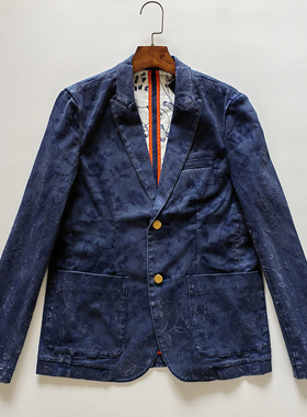 HYDROGEN正品男装西装西服纯棉时尚修身纯棉外套宝蓝色二扣秋冬