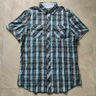 HYDROGEN夏季男装短袖衬衣纯棉花衬衫时尚尖领上衣韩版修身透气