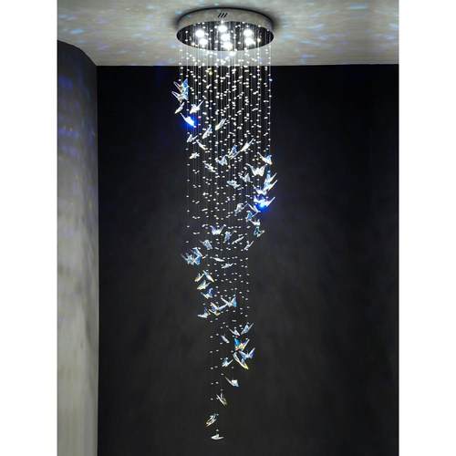 楼梯吊灯现代轻奢水晶loft公寓别墅复式楼客厅挑空旋转蝴蝶长吊灯