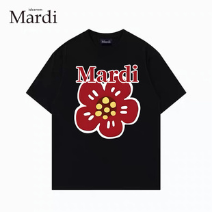 官方保障idcerem Mardi红色海棠花上衣韩国正品夏季圆领短袖女t恤