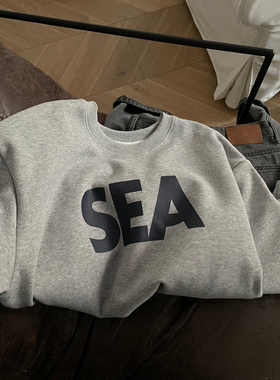 超火cec灰色字母印花卫衣女秋冬新款bf慵懒风圆领宽松学生上衣服