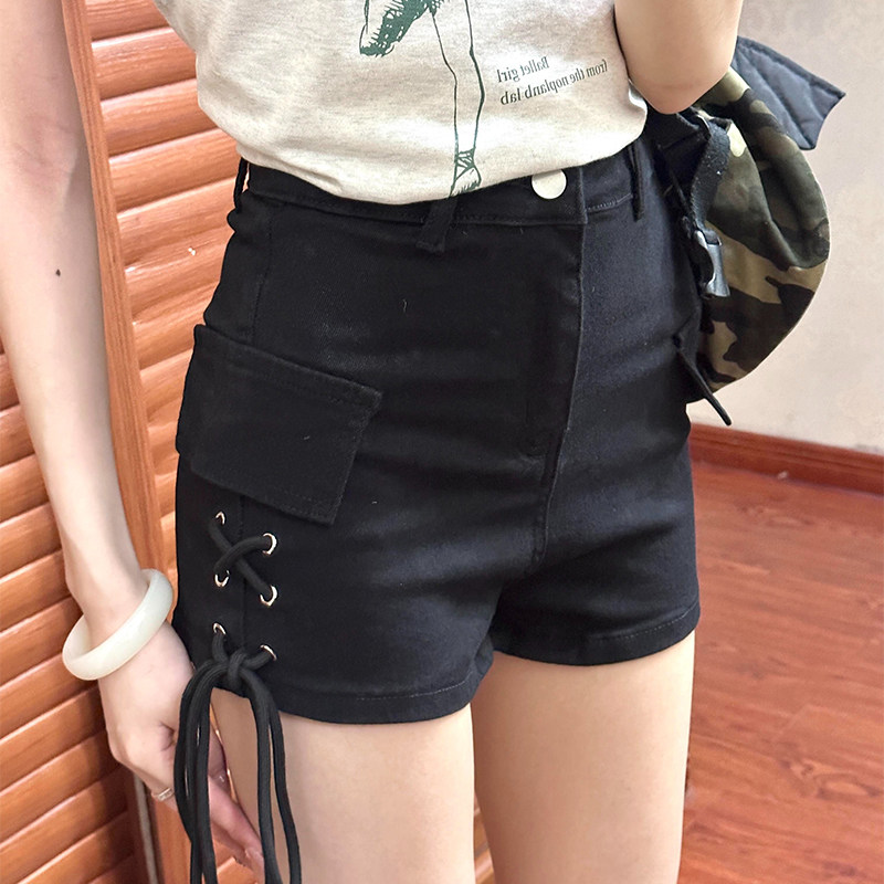 黑色牛仔短裤女夏季2026新款辣妹性感高腰显瘦美式设计感绑带热裤,女装/女士精品,大码裤装,淘宝优惠券,粉丝福利购,淘宝优惠卷