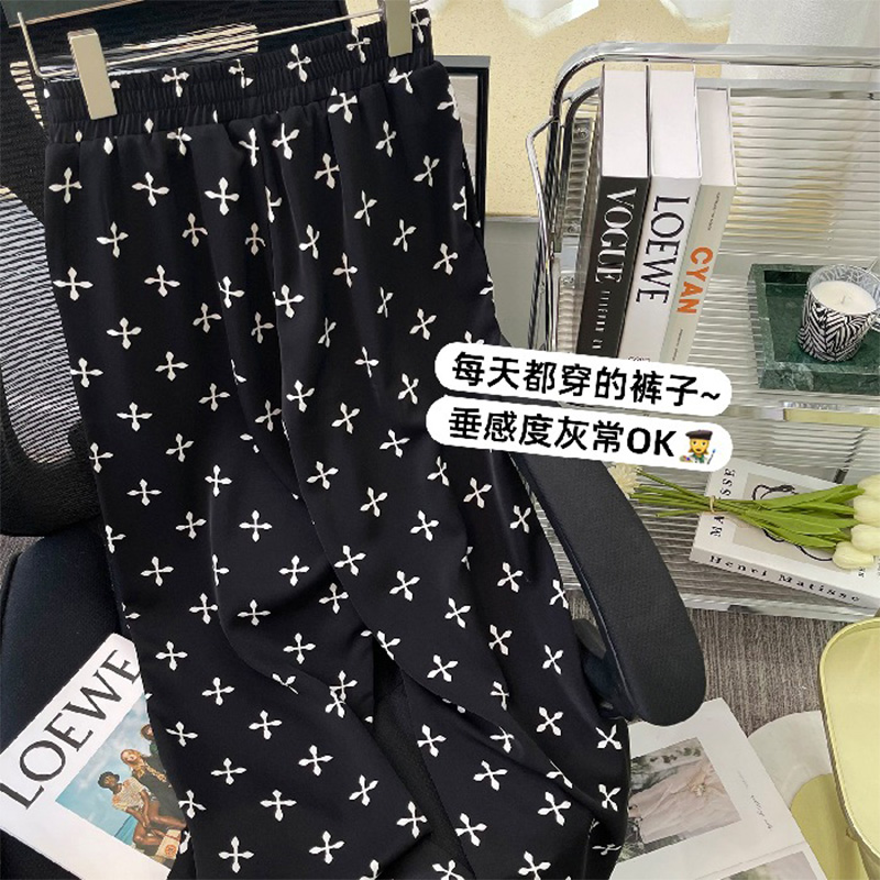 黑色直筒裤女个性十字架阔腿长裤
