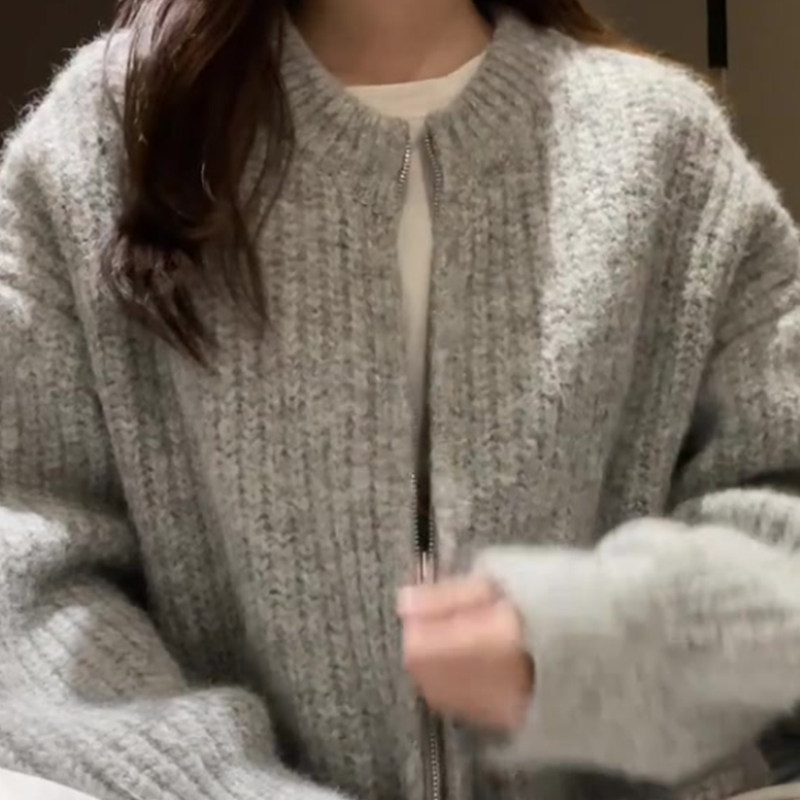 韩系慵懒风软糯双拉链毛衣外套女秋冬加厚高级感宽松针织开衫上衣,女装/女士精品,常规大码外套,淘宝优惠券,粉丝福利购,淘宝优惠卷