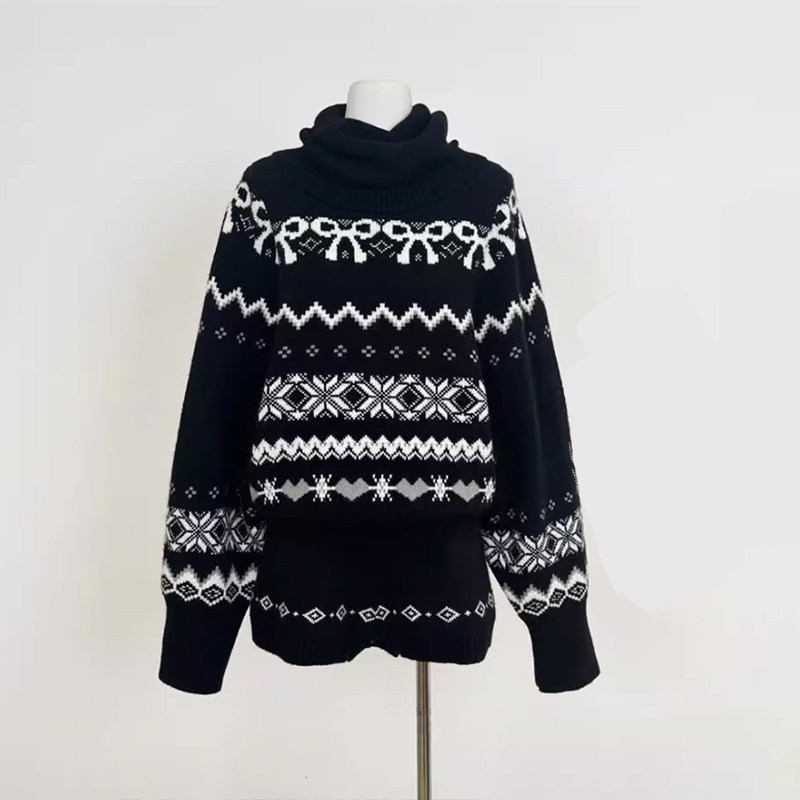 费尔岛甜美风黑色高领针织衫上衣女秋冬季超好看独特漂亮长袖毛衣,女装/女士精品,常规大码外套,淘宝优惠券,粉丝福利购,淘宝优惠卷