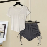 Комплект, спортивная футболка, V-образный вырез, высокая талия