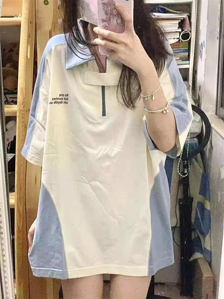 正肩polo衫t恤短袖女夏季宽松