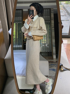 法式 气质名媛两件套女2023秋冬小众设计感收腰显瘦外套半身裙套装