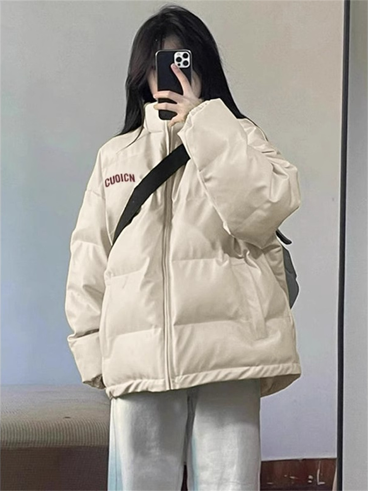 美式白色棉衣棉服女款冬季2025