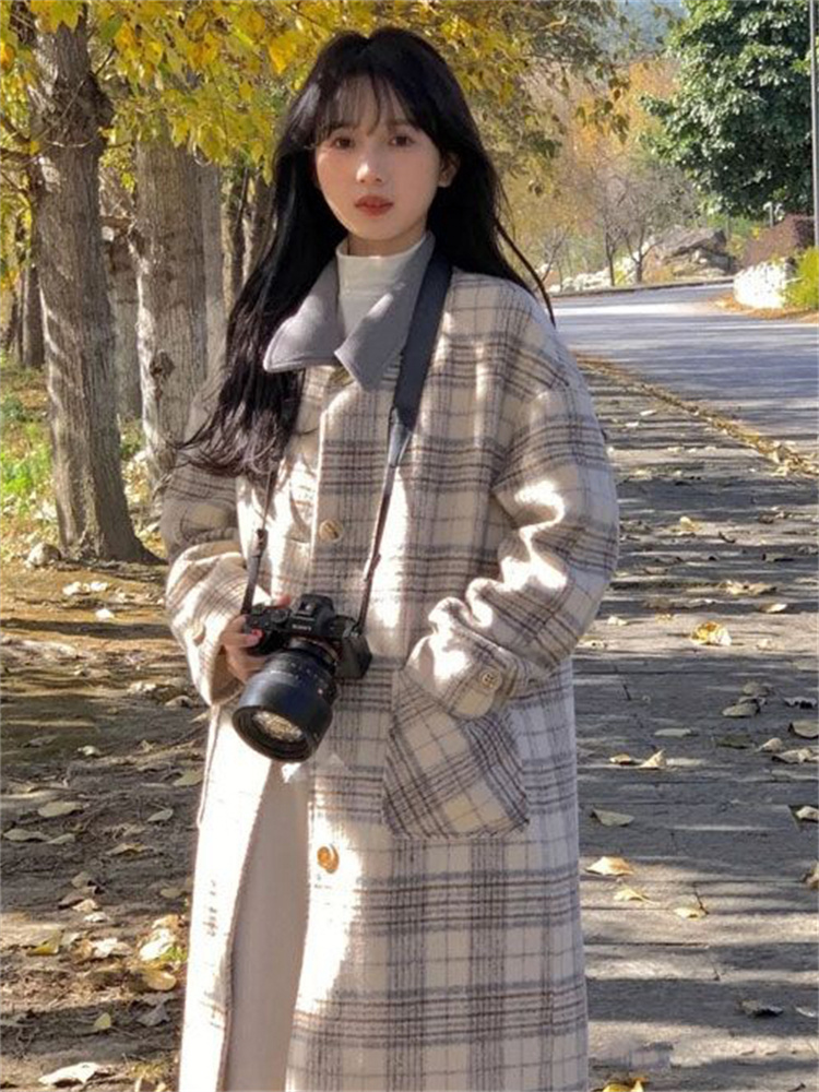 学院风格子毛呢外套女秋冬高级感