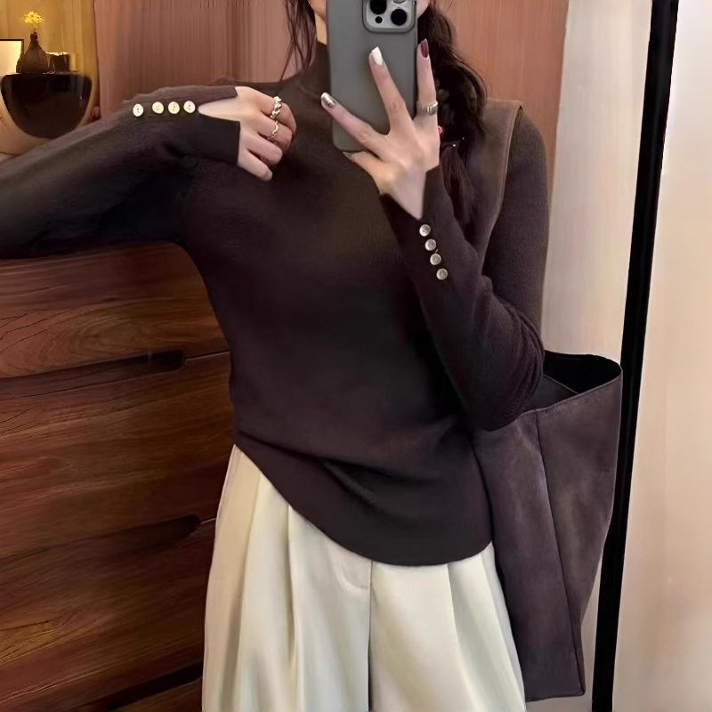 韩系高级感半高领打底衫女春秋2026新款洋气减龄内搭外穿针织上衣,女装/女士精品,常规大码外套,淘宝优惠券,粉丝福利购,淘宝优惠卷