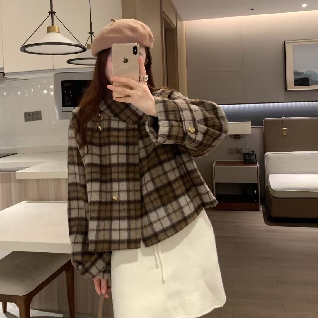 格子毛呢外套女2025新款秋冬季