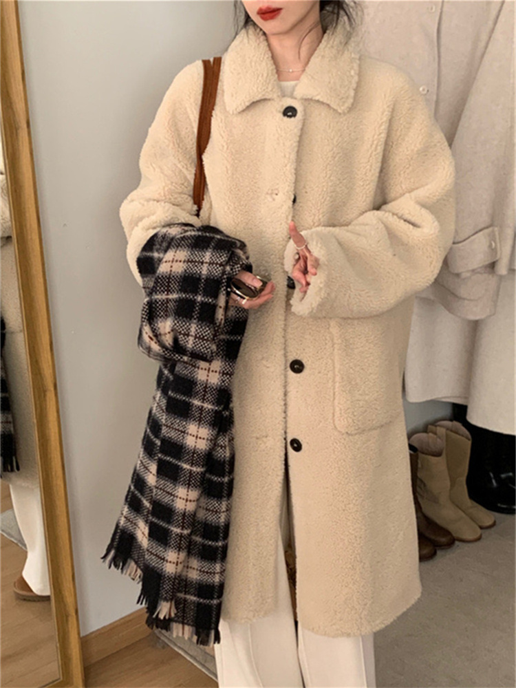 羊羔毛外套女杏色2025秋冬季新款