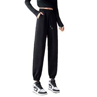 运动裤女春秋冬宽松束脚2025新款加绒小个子灯笼裤冬季休闲卫裤子