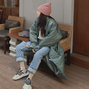 冬装新款过膝长款棉衣女韩版宽松大码灯笼袖羽绒棉服休闲棉袄外套