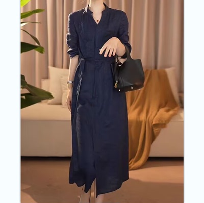 新款亚麻连衣裙女中长款韩版宽松