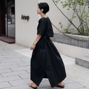 纯诗曼夏装新款女士连衣裙露腰时尚过膝长款韩版气质修身显瘦裙子