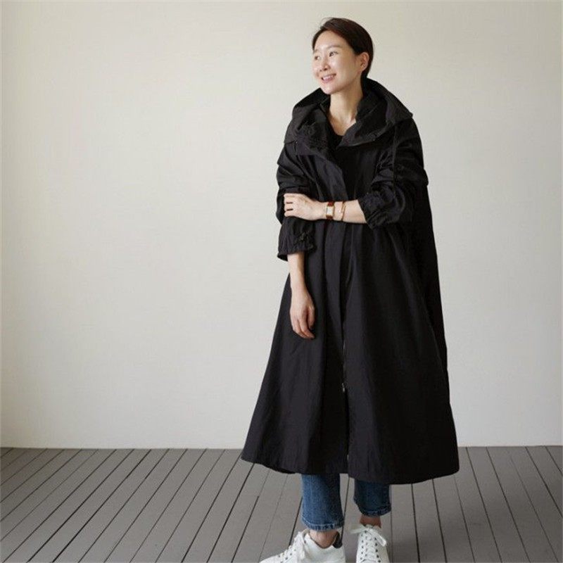 春秋新款连帽韩版宽松中长款风衣常规大码休闲时尚显瘦大衣外套潮