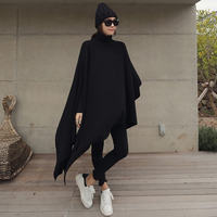 Cape, Spring and autumn, shawl, woolen coat, loose high-neck, mid-length, thickened knitted sweater, pullover, batsleeved sweater for women thumbnail 5