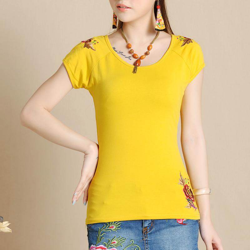 民族风女装 刺绣圆领短袖t恤女棉夏装绣花打底衫 素依绣 大码上衣|ruв категории Женская одежда, футболка - от Buy2taobao.com для оказания профессиональной услуги покупки агента Taobao