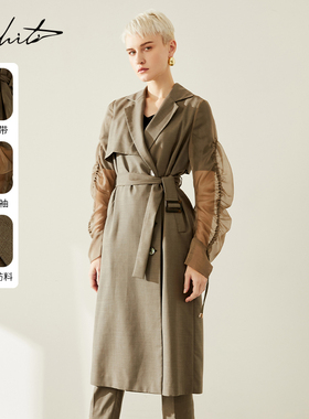 Mhiti时尚薄款收腰风衣锡瑅春季新品气质显瘦网纱袖外套H1F534L