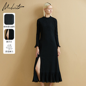 喇叭袖 M.hiti法式 半高领开衩长裙锡瑅秋冬新品 连衣裙H3L015K
