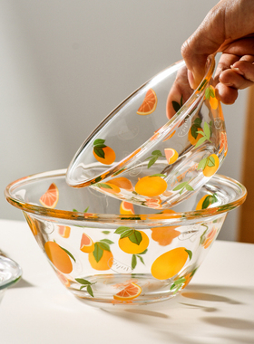 井柚日式透明玻璃碗透明水果沙拉碗家用创意日式可爱甜品碗网红