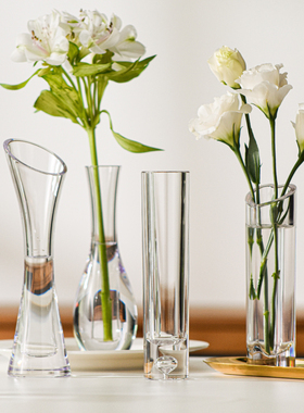 简约桌面小花瓶摆件客厅茶几插花花瓶防摔PC透明高级感水养鲜花瓶