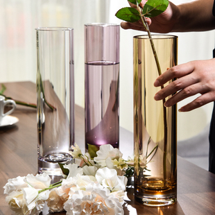 ins北欧花瓶摆件客厅有机玻璃干花插花透明防摔桌面玫瑰花瓶 井柚