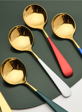 井柚304不锈钢勺子家用长柄汤勺网红同款创意儿童调羹圆头小勺