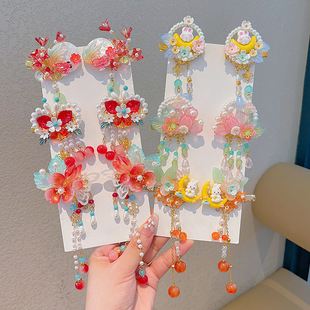 儿童汉服发饰中国风飘带发夹古风头饰女童花朵流苏小女孩宝宝发卡