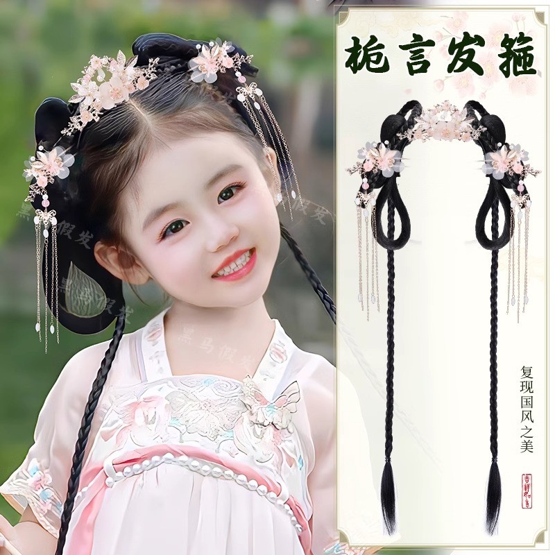 女童汉服假发头饰古风一体儿童假发包古装日常发髻造型盘发垫发饰