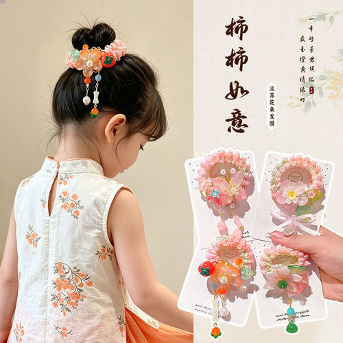 儿童发圈2026新款超仙古风花朵丸子头发绳女童公主汉服头饰橡皮筋