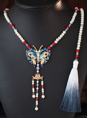 新中式璎珞长背云项链古风汉服马面裙配饰长命锁吊坠明制流苏挂件