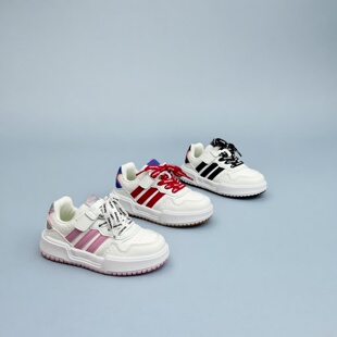 德尔惠童鞋2026春季新款低邦板鞋学院风防滑小白鞋魔术贴百搭板鞋