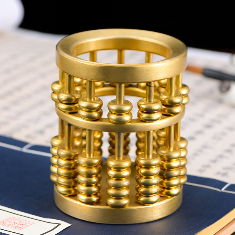 黄铜算盘笔筒办公室摆件