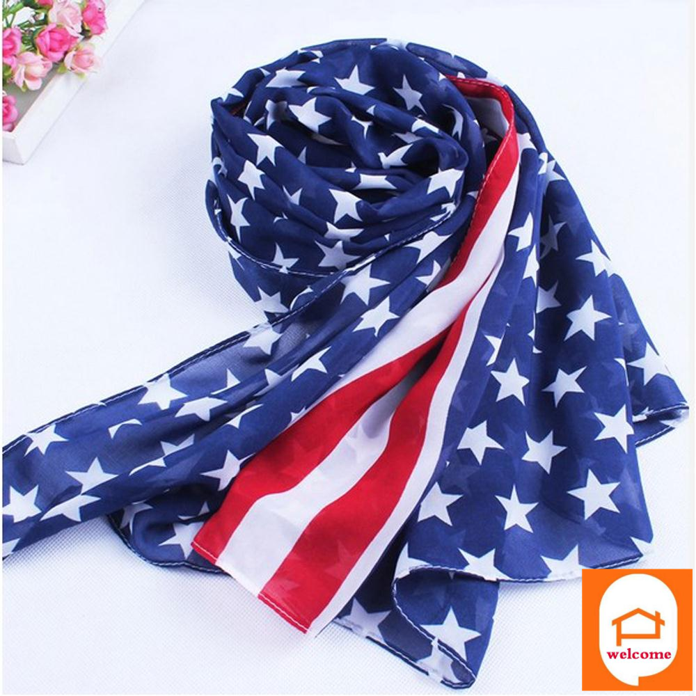SZS Hot Soft Wrap Lady Shawl USA Flag Chiffon Long Scarf Sca在类目 女装/女士精品, 抹胸中 - 来自Buy2taobao.com提供专业的淘宝代购服务