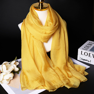 爆款真丝围巾柔软飘逸舞蹈桑蚕丝巾洋气披肩春夏秋冬款黄色纱巾女