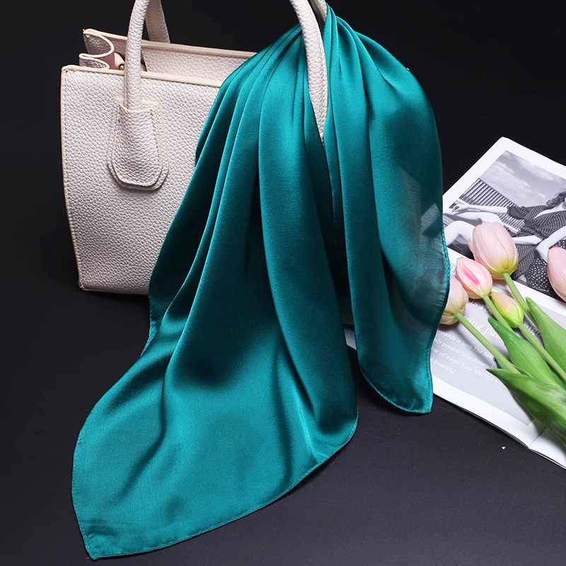 百搭真丝丝巾女春秋冬季洋气中年妈妈大方巾防晒围巾宝石蓝孔雀蓝