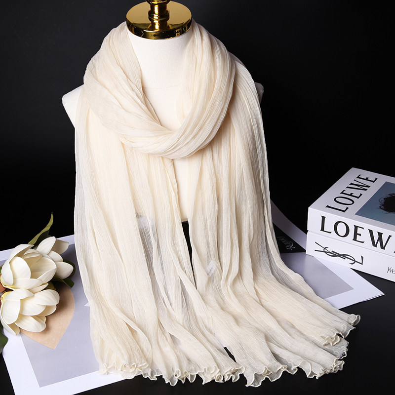 2026休闲通勤OL女真丝围巾春秋冬季桑蚕丝巾长款纱巾披肩漂本白色