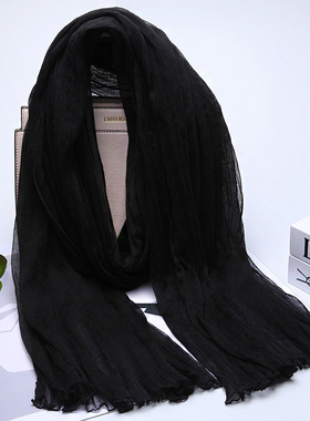 100%桑蚕丝丝巾女韩版爆款真丝围巾妈妈纱巾春季长款披肩黑色围脖