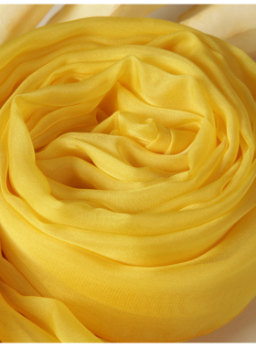 高档真丝围巾女保暖防晒丝巾2026春季新款超大披肩鹅黄色长条纱巾