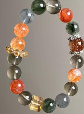 天然四季幽灵圆珠手链盆景意境优秀 彩幽灵晶体通透表皮光滑聚宝