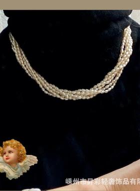 异彩/珠宝匣常青树 天然多层复古珍珠项链14kgf雕花金扣毛衣链女