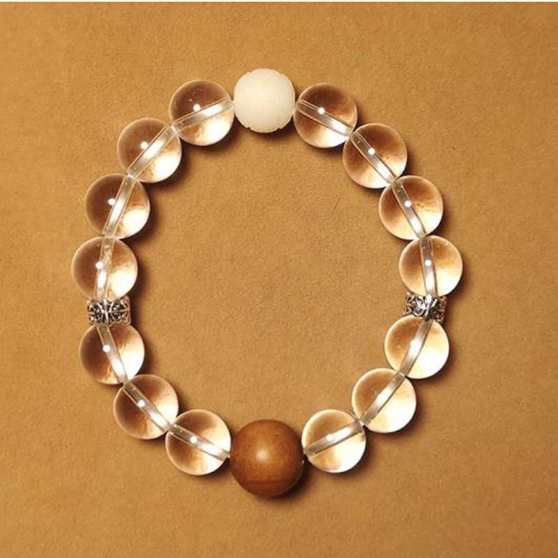 女款白水晶10mm手链檀木珠白玉菩提文艺复古小红书热款