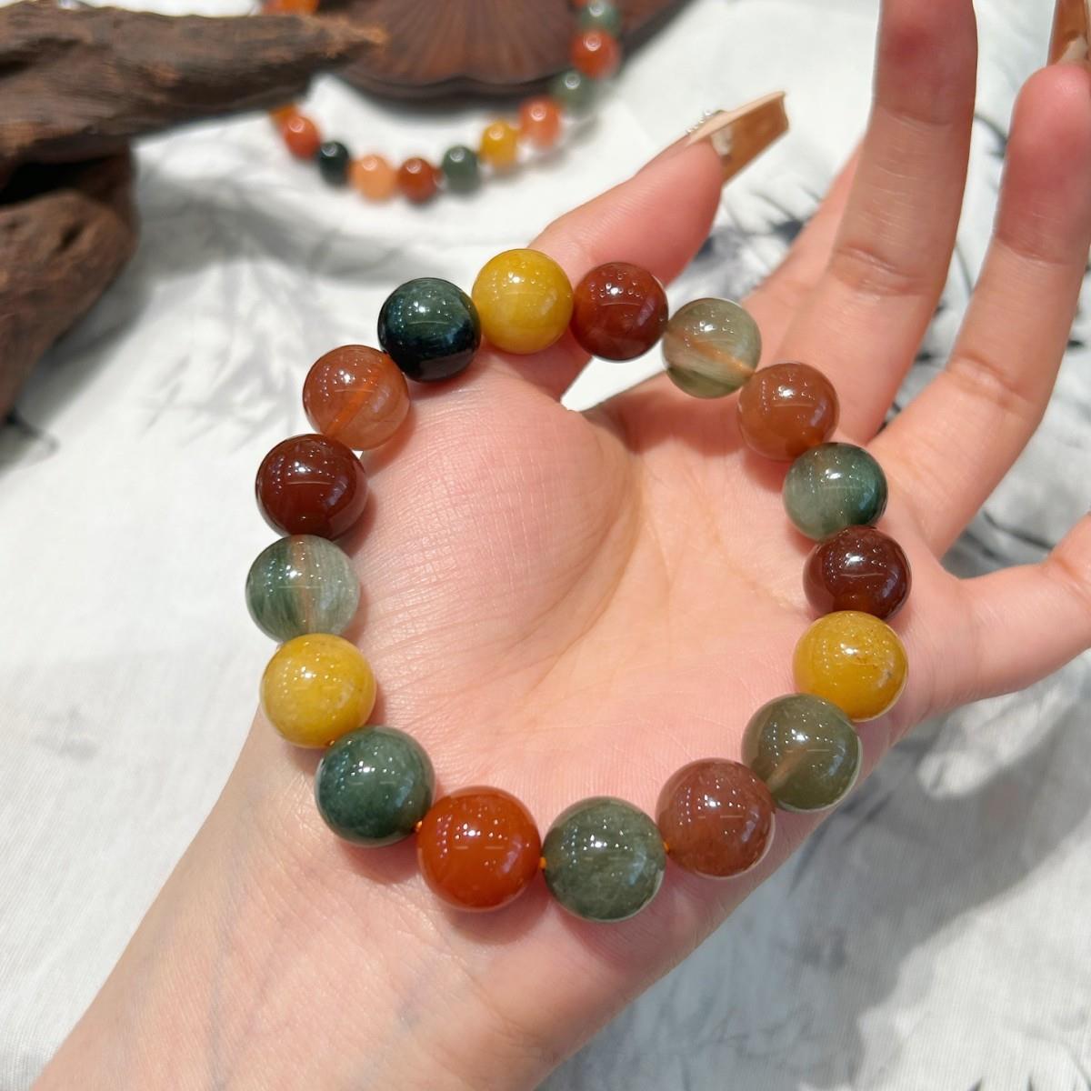 天然水晶 彩兔毛DIY饰品手串个性小众水晶巧恩福禄寿