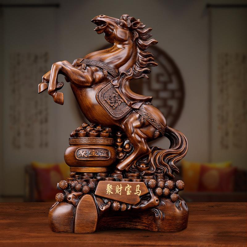 新款上市木纹聚财宝马马到成功摆件创意商务送客户书房办公桌摆件