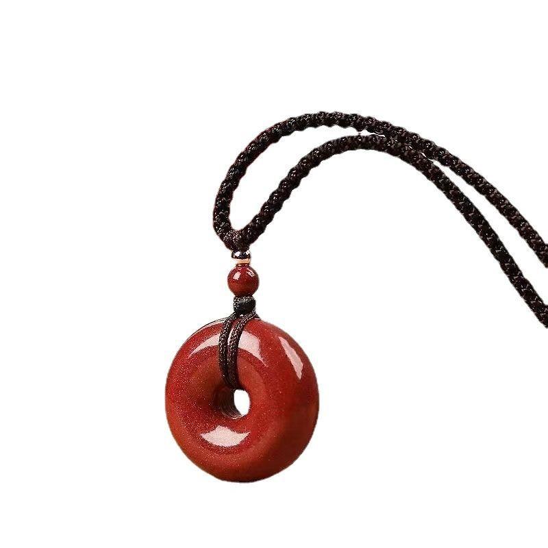 正宗朱砂真品平安扣吊坠挂绳配件女项链男款本命年紫金砂编织