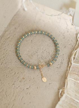 厂家手链女小众ins14K包金不掉色轻奢冰蓝天然翡翠手镯减龄款