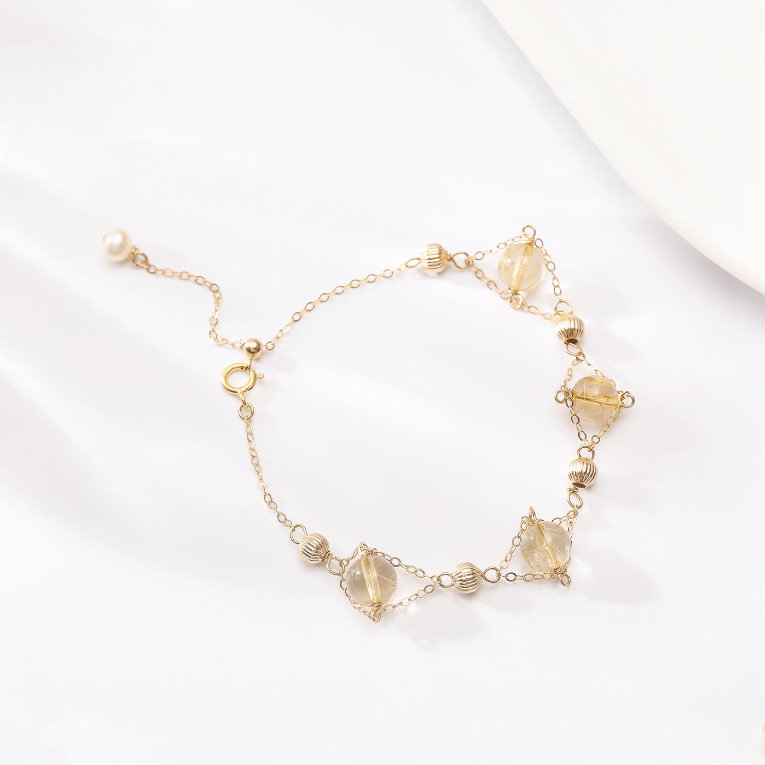 巧恩天然14k包金金发晶水晶手链配饰饰品DIY手工制作首饰配件手串